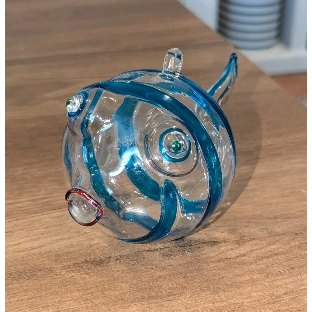 Coastal Grandmillennial Hand Blown Blue Glass‎ Fish Ornament Nautical
